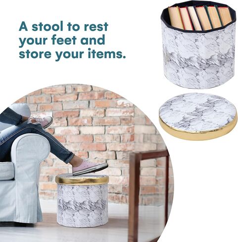 مسند قدم مباشر من Dawhud مع مساحة تخزين - مظهر رخامي أسود أنيق، 15 × 15 × 15 بوصة - مسند موفر للمساحة مع مساحة تخزين ومقاعد إضافية - مثالي للملابس وغرفة المعيشة وغرفة النوم والنوم in Kuwait