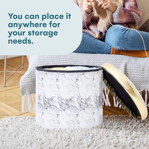 مسند قدم مباشر من Dawhud مع مساحة تخزين - مظهر رخامي أسود أنيق، 15 × 15 × 15 بوصة - مسند موفر للمساحة مع مساحة تخزين ومقاعد إضافية - مثالي للملابس وغرفة المعيشة وغرفة النوم والنوم in Kuwait