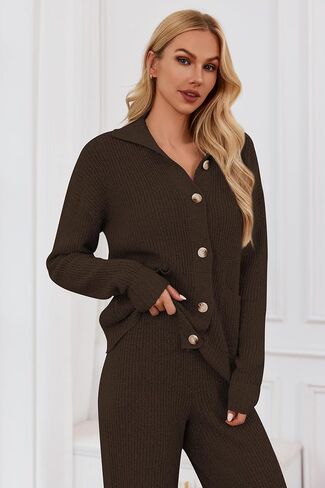 Cakulo المرأة 2024 صالة مجموعات 2 قطعة وتتسابق الخريف زر سترة مطابقة مجموعة واسعة الساق المتسكعون Sweatsuits in Kuwait