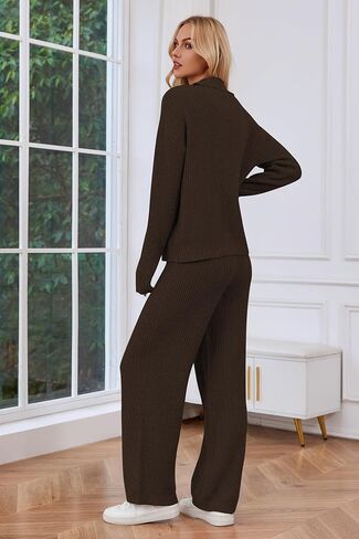 Cakulo المرأة 2024 صالة مجموعات 2 قطعة وتتسابق الخريف زر سترة مطابقة مجموعة واسعة الساق المتسكعون Sweatsuits in Kuwait