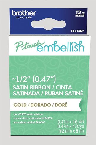 طباعة ذهبية مزخرفة من Brother P-Touch على شريط فضي ساتان TZE-MQ934M - ~1.2 بوصة عرض × 13.1 بوصة طول (24 مم × 4 م)، TZeMQ934M in Saudi Arabia