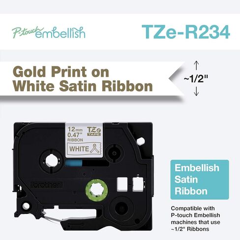 طباعة ذهبية مزخرفة من Brother P-Touch على شريط فضي ساتان TZE-MQ934M - ~1.2 بوصة عرض × 13.1 بوصة طول (24 مم × 4 م)، TZeMQ934M in Saudi Arabia