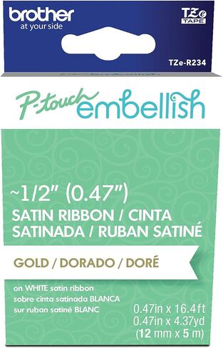 طباعة ذهبية مزخرفة من Brother P-Touch على شريط فضي ساتان TZE-MQ934M - ~1.2 بوصة عرض × 13.1 بوصة طول (24 مم × 4 م)، TZeMQ934M in Saudi Arabia