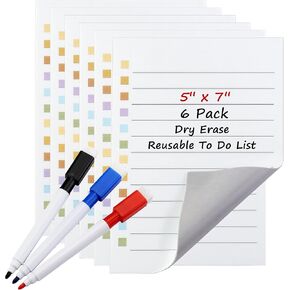 Yoption 6 Pieces Dry Erase to Do List 5''x7'', Reusable Sticky Notes Task Chart Whiteboard Stickers Planner, Lined Daily Chore Charts with 3 Markers for Wall, Fridge, Mirror