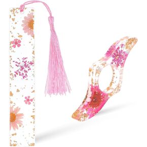 2Pcs Book Page Holder, Dried Flower Resin Thumb Book Page Holder and Bookmark with Tassel, Book Accessories for Reading Lovers, Gift for Bookworm, Readers, Literary, Students, Teachers(Blue)