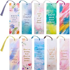 10 Pieces Inspirational Quote Bookmark with Tassel Motivational Bookmarks Positive Page Marker for School Office Students Bookworm Presents, 10 Different Designs