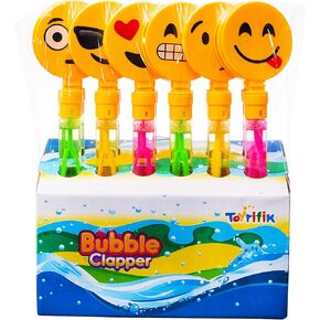 Toyrifik 12" Giant Bubble Wand with Emoticon Clapper, Bulk 12 Big Bubbles Wands Pack (1 Dozen)- for Kids, Summer, Outdoor Activity, Party Favor, Toys, Pool