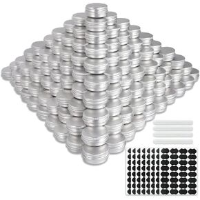234 Pack Round Cans with Screw Lid 1/2 OZ Aluminum Metal Tins,for DIY homemade lotion bars, salves, and candles, Balms, Spices, Beard Balm, Crafts with 6 Markers 8 Sheets Label Stickers