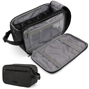 PAVILIA Toiletry Bag for Men, Canvas Travel Dopp Kit, Water Resistant Hygiene Bag Toiletries Organizer, Shaving Kit Travel Accessories Bag, Black