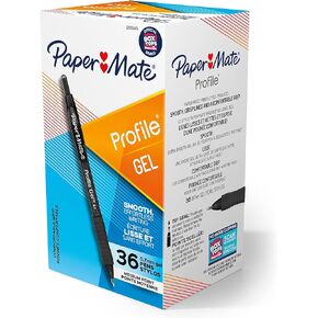 Paper Mate Gel Pen, Profile Retractable Pen, 0.7mm, Black, 36 Count