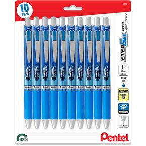 Pentel Energel 0.5 mm Needle Tip Pens - Rtx Retractable Liquid Gel Pen - Blue Ink - Pack of 10