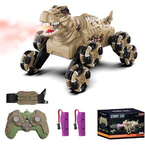 Dinosaur Remote Control Car, 8WD Monster Truck Toys for Boys Age 6-12, Gesture Sensing RC Stunt Cars with Spray&Light, Novelty Children's Toys