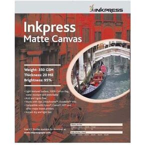 قماش Inkpress غير اللامع، مقاوم للماء، قابل للتمدد، قماش نفث الحبر باللون الأبيض الساطع غير اللامع، 20 مل، 350 جرام في المتر المربع، 13 × 19 بوصة، 10 ورقات