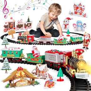 deAO Christmas Classic Train Set for Kids with Headlight, Realistic Sounds, 4 Cars Carriage and10 Tracks,Gift for Christmas Décor Under The Christmas Tree