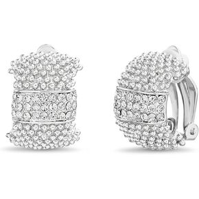 Badgley Mischka Women's Earrings - Wedding Bridal Elegant Beaded Texture Pave Rhinestone Clip On Earrings for Women