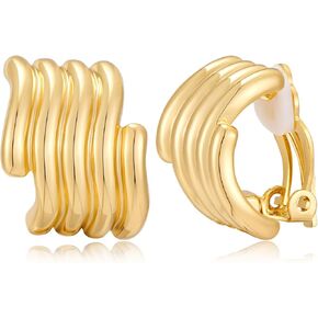 Gold Textured Non Pierced Earrings for Women Trendy Minimalist Clip-on Earrings Fashion Jewelry
