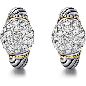 UNY JEWEL Jewelry Two Tone Twisted Wire Cable Rhinestone Ball Designer Inspired Women French Clip Earring Valentine Gifts