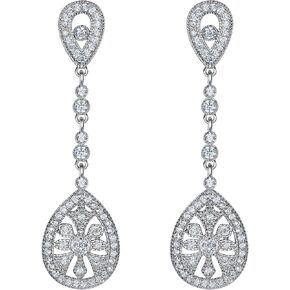 EVER FAITH Wedding Art Deco Classical Gatsby Inspired Pave Cubic Zirconia Chandelier Clip-on Earrings for Women