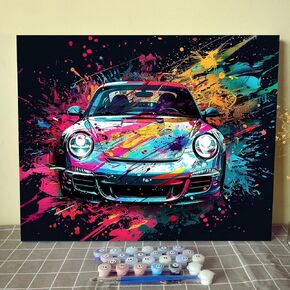 Aihonmin Red Car Paint by Numbers Kits for Adult,Watercolor Painting by Numbers Kits Acrylic Painting Graffiti Racing Car Painting Art Gift Drawing for Home Wall Decor without Framed 16''W x 20''H