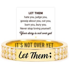 Let Them Pavé Mantra Rings for Women, S925 Sterling Silver Self Worth Motivation Circle Ring, Inspirational Stainless Steel Engraving Stackable Jewelry, Encouragement Gift To Sisters Friends