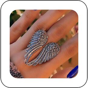 Punk Angel Wing Finger Ring Vintage Feather Wing Wrap Open Ring Gothic Silver Wing Open Knuckle Ring Adjustable Guardian Angel Stacking Ring Jewelry for Women