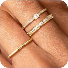 Gold Stackable Rings for Women,3pcs Gold Rings That Don't Tarnish Dainty Thumb Rings 14k Gold Plated Thin Cubic Zirconia Rings Set Wedding Band Rings Cute Jewelry Gifts Size 6-10