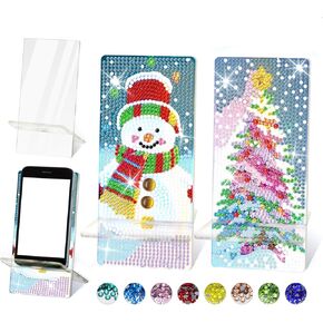 NUFTVI 2 Pack Diamond Painting Phone Stand & Diamond Art Mirror, Multifunctional DIY Diamond Painting Kits for Adult, Crystal Rhinestone Diamond Arts Crafts Kits, Gift for Christmas