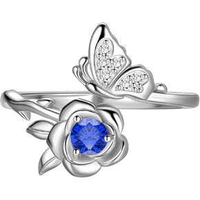Jewmon Butterfly Rose Birthstone Ring for Women 925 Sterling Silver Butterfly Birth Stone Ring Birhstone Rose Ring Flower Elegant Promise Band Ring Butterfly Birthstone Jewelry Gifts for Her in Kuwait