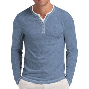 Aimeilgot Mens Henley Long Sleeve Shirts Front Placket Casual T-Shirts Washed Soft Classic Tee