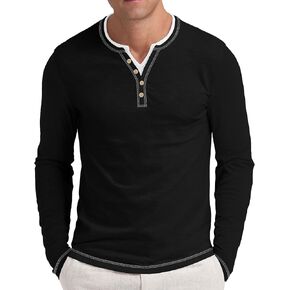 Aimeilgot Mens Henley Long Sleeve Shirts Front Placket Casual T-Shirts Washed Soft Classic Tee