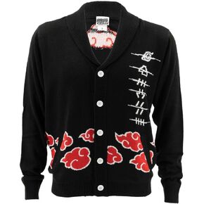 Ripple Junction Naruto Shippuden Men's Button Down Cardigan Akatsuki Anti-Village Symbols Anime Apparel Officially Licensed