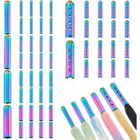 PH PandaHall 48pcs Rainbow Shoelace Aglets 6 Styles Metal Shoe Lace Tips Head Open Mouth Aglet Tips Replacements End Tips for DIY Shoelace Repair Sneaker Hoodies Beach Pants Sweatshirts