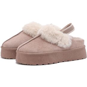 Women's Platform Fuzzy Slippers, Warm Winter Snow Mini Boots with Memory Foam, Fur Fleece Lined House Shoes Indoor and Outdoor