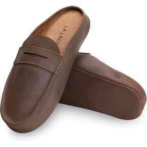 La Leche, Penny Loafer Slippers, Slip-On Indoor Scuffs, Shoes for Home, Full Grain Leather & Memory Foam, Handmade