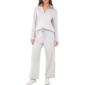 Glamaker Lounge Travel 2 Piece Sets Women Casual Airport Fall Outfit V Neck Long Sleeve Tracksuit Wide Leg Sweatsuit in Kuwait