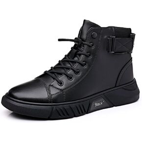 DevilAngel Men's Italian High Top Cashmere Leather Boots Stylish Non-Slip Black Side Zipper Chukka Polo Boots Soft Sole Shock-Absorbing Classic Business Boots