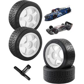 RC Tires for 1/7 Arrma Infraction & Limitless,Dboots Hoons 42/100 2.9 Belted RC Tires with Foam Inserts,4PCS Front and Rear Mounted On 5-Spoker Rc Wheels,Black