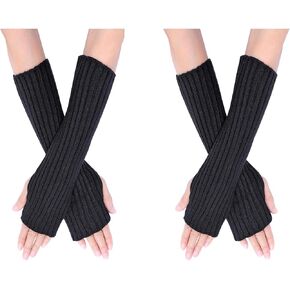 Ayliss Women Stretch Long Fingerless Gloves Arm Warmers Oversleeve Knitted Elbow Length Gloves Gothic Thumb Hole Gloves
