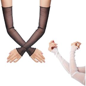 2 Pairs Ultra Thin Mesh Sleeves for Women UV Protection Lace Arm Sleeves Long Fingerless Arm Sleeves Legs Sleeves Accessories for Party Banquet Halloween White Black