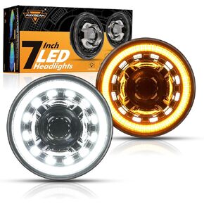 Auxbeam 7 Inch LED Headlights Black H6024 with DRL & Turn Signal & Start-up Gradient Welcome Light Replacement for 1997-2018 Jeep Wrangler JK JKU TJ LJ CJ, DOT Approved Anti-glare 7" Round Headlamps
