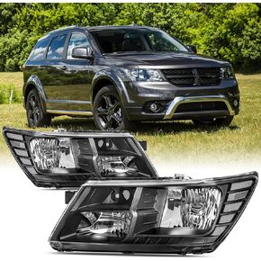Headlight Assembly Compatible with 2009-2020 Dodge Journey Black Headlamps Replacement Pair Set Drive and Passenger Side