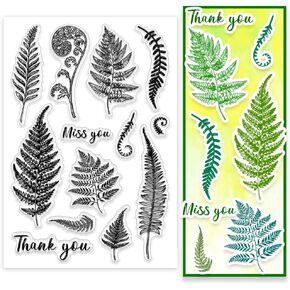 PH PandaHall Fern Leaf Clear Stamps Leaf Rubber Stamps Grass Plant Pattern Silicone Stamps Plants Words Transparent Seals for Scrapbooking Card Making Photo Album Decoration 6.3x4.3 inches