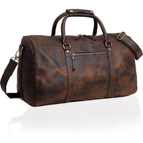 Leather Duffel Bags for Men, Carry On Garment Bag, Travel Leather Duffel Bag Weekender Brown (24" Large)
