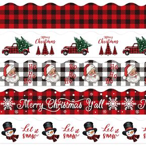 Whaline 69Ft Christmas Bulletin Board Borders Buffalo Plaid Xmas Tree Truck Santa Snowman Decoration Borders Winter Trim Border Bulletin Board Stickers for School Classroom Office Party Decoration