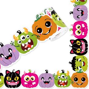Whaline Halloween Pumpkin Bulletin Board Border 32.8Ft Colorful Cute Pumpkin Face Die Cut Trim Border Roll for Halloween Classroom Chalkboard School Decor