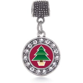 Inspired Silver - Silver Circle Charm for Bracelet with Cubic Zirconia Jewelry