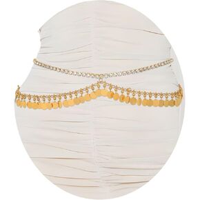 Navoky Gold Metal Waist Chain Layered Rhinestone Belly Chain Sequin Belt Chains Adjustable Accessories for Women and Girls