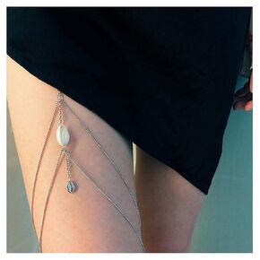 Bohemia Layered Shell Leg Chain Thigh Chain Silver Thigh Chain Vintage Seashell Thigh Chain Body Chain Beach Shell Pendant Body Chain Leg Chain Jewelry for Women and Girls (Silver)