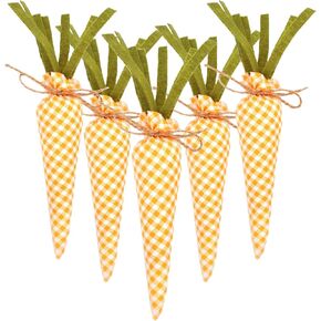 Easter Carrot 5 Pcs, Crafts Easter Decoration, Colorful Stuffed Fabric Carrot, Plaid Print Felt Carrot Decor, DIY Farmhouse Decor for Party (Mixed Color)