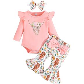 PURSKYY Baby Girl Fall Outfit Toddler Clothes Flare Pant Set Infant Bell Bottoms